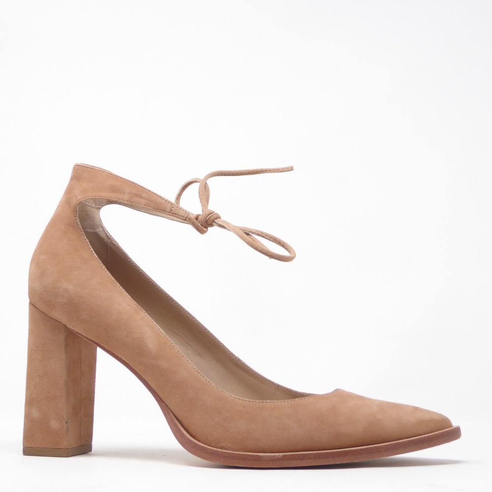 Loeffler Randall Womens Rita Block Heel Pumps Tan Suede Ankle Tie Pointed Toe 11 - Picture 2 of 10